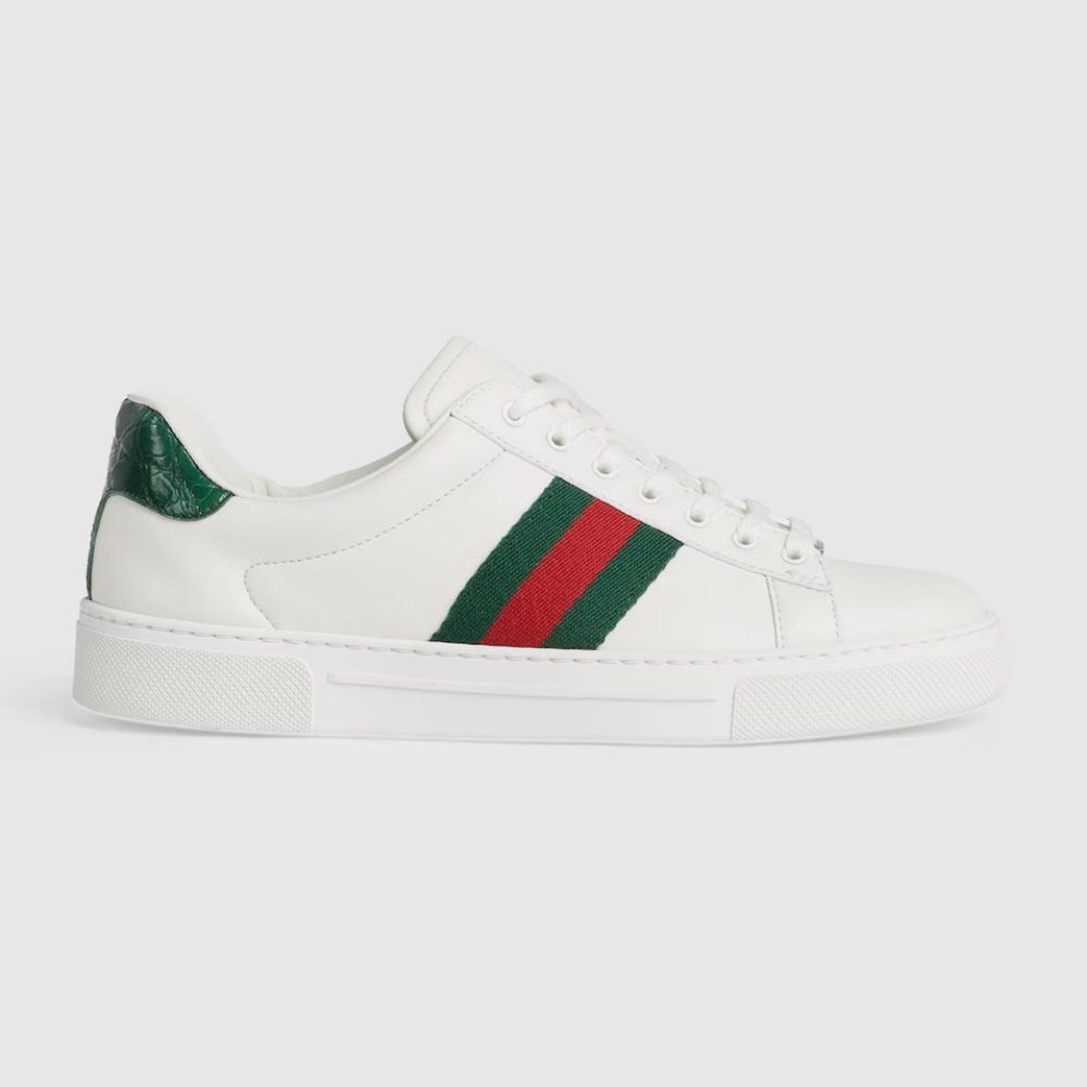 Gucci Women's US Size 5 (IT 35) miro'soft  White Leather Ace Green Crocodile
